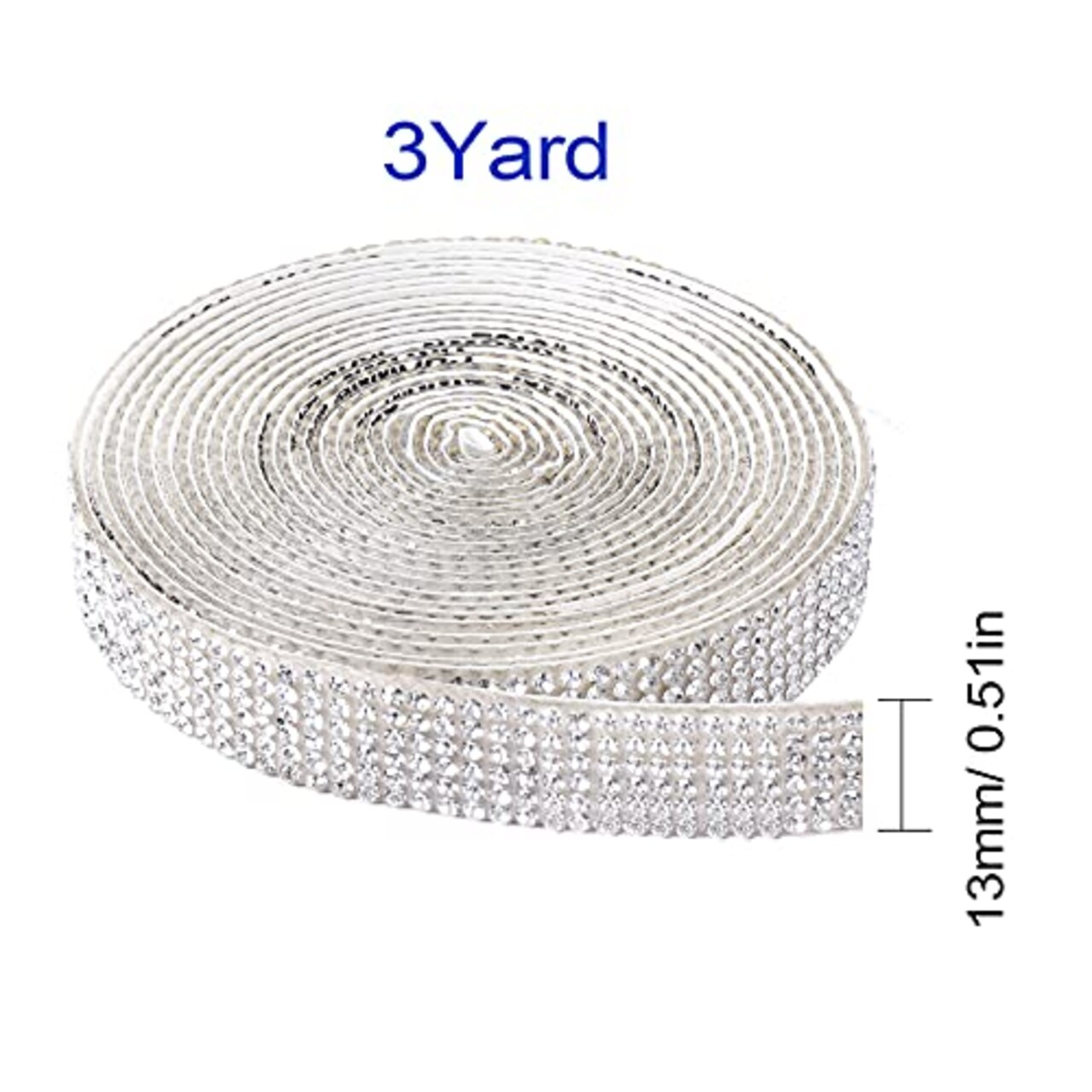 3Yards Self Adhesive Crystal Rhinestone Diamond Ribbon,Rhinestone Decorative Sticker with 2mm Rhinestones, Diamond Crystal Sticker for Car Decoration or DIY Crafts (Silver, 0.51 Inch )